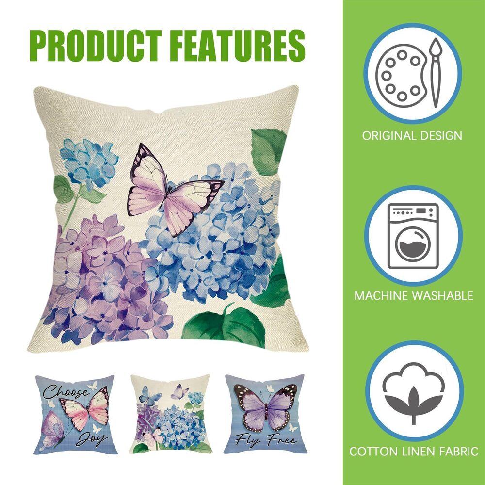 5953 Spring Summer Butterfly Decorative Throw Pillow Covers 18 x 18 Set of - Picture 3 of 6